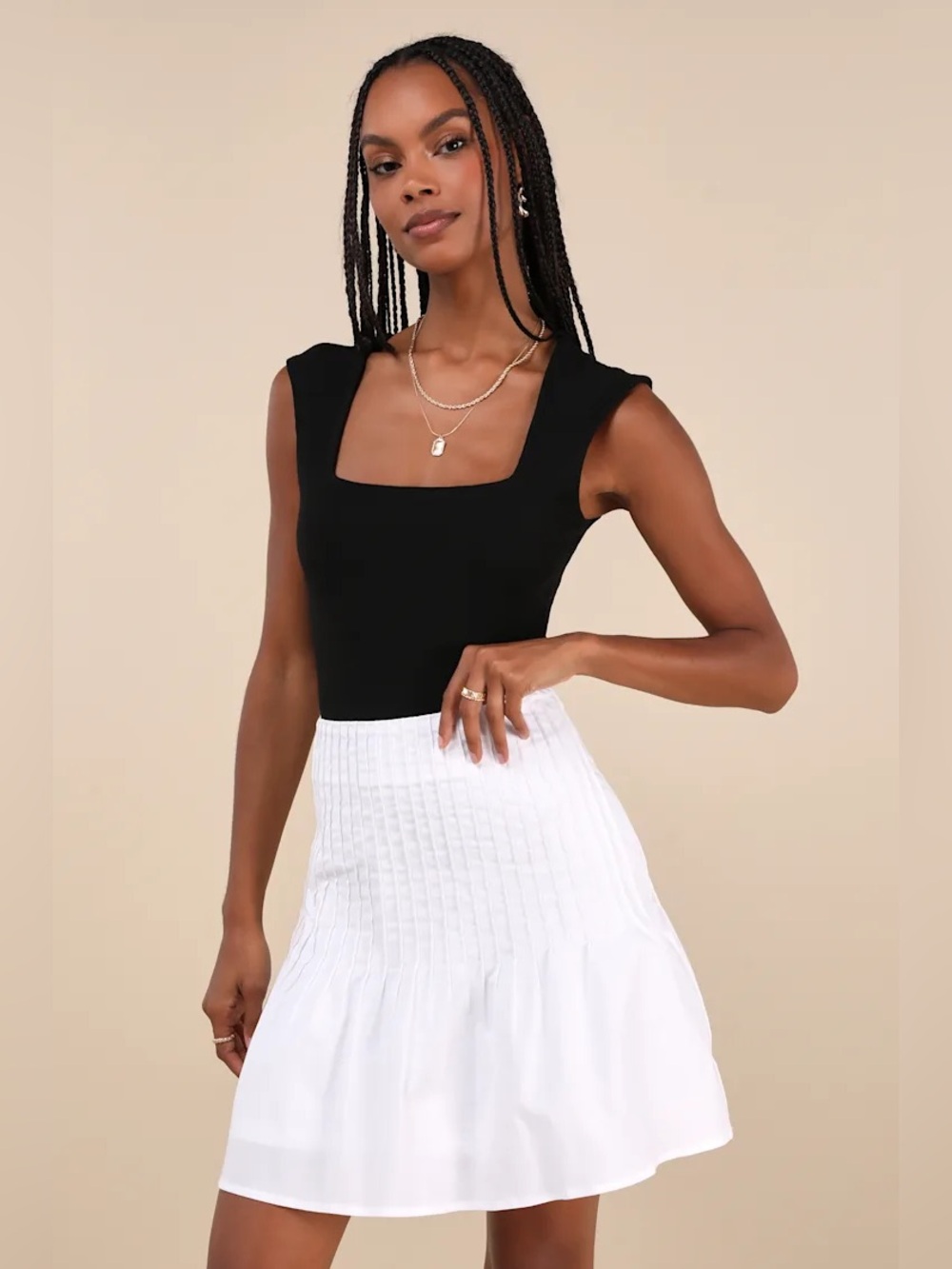 Lulu's Exceptional Sweetie High-Rise White Pleated Mini Skirt - Large